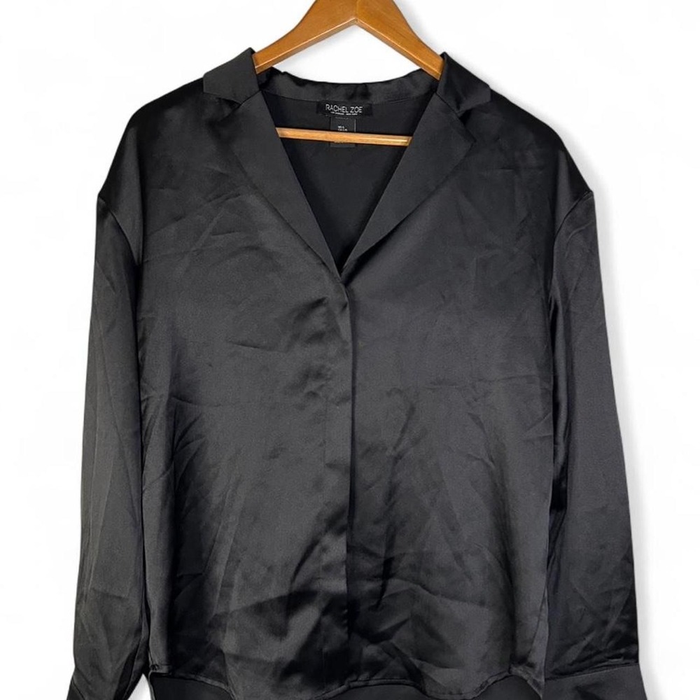 Satin Blouse Black Luxe Rachel Zoe Whimsigoth Minimalist Large
